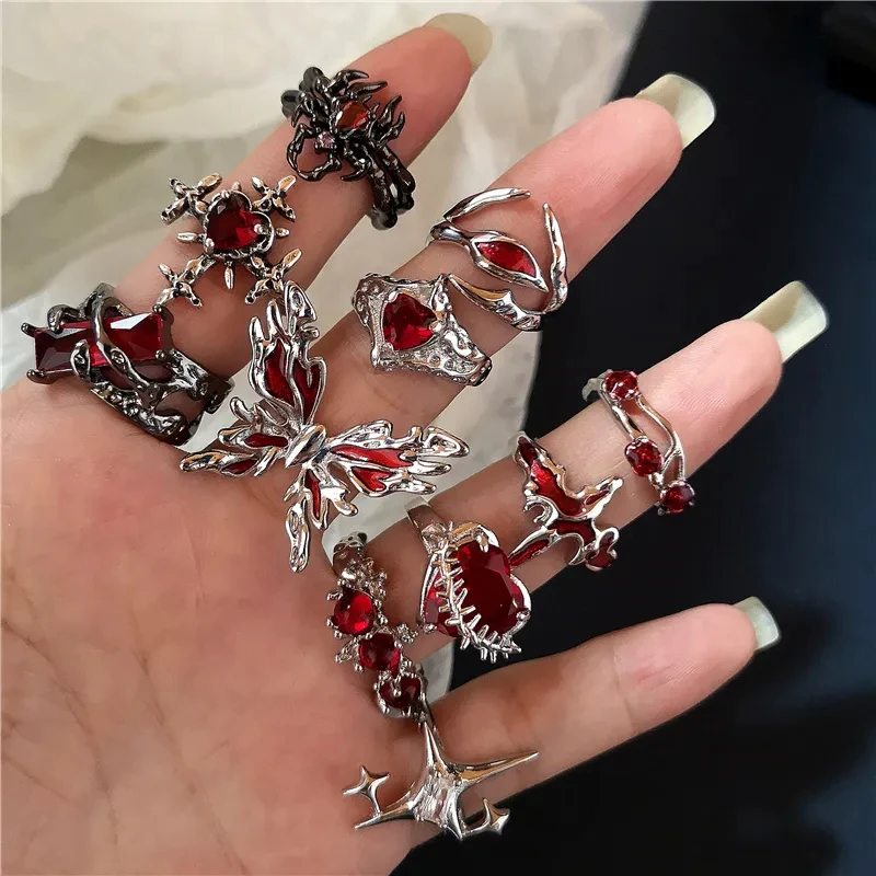 Women'S Red Accessories - Goth Punk Retro Red Crystal Love